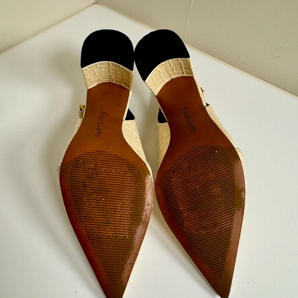 Franco Sarto Trista Cream Croc Embossed Block Heel Pumps Women’s 7 Slingback - Picture 7 of 10